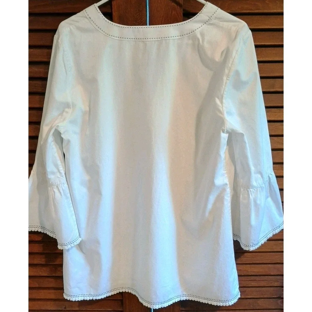 Brooks Brothers Womens Pullover Shirt Blouse Top Sz Large White Popover Ruffle - Picture 2 of 8